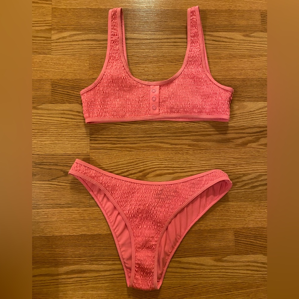 Kendall & Kylie 3 Button Henley Bikini Set in hot pink